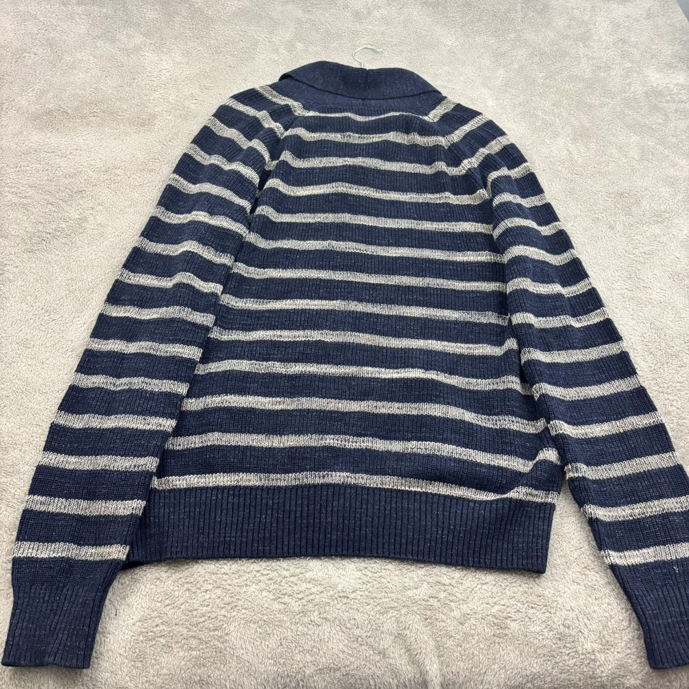VTG Gap Shawl Cardigan Sweater Mens XL Navy Blue Stripe Preppy Chunky Schoolboy - Picture 2 of 16